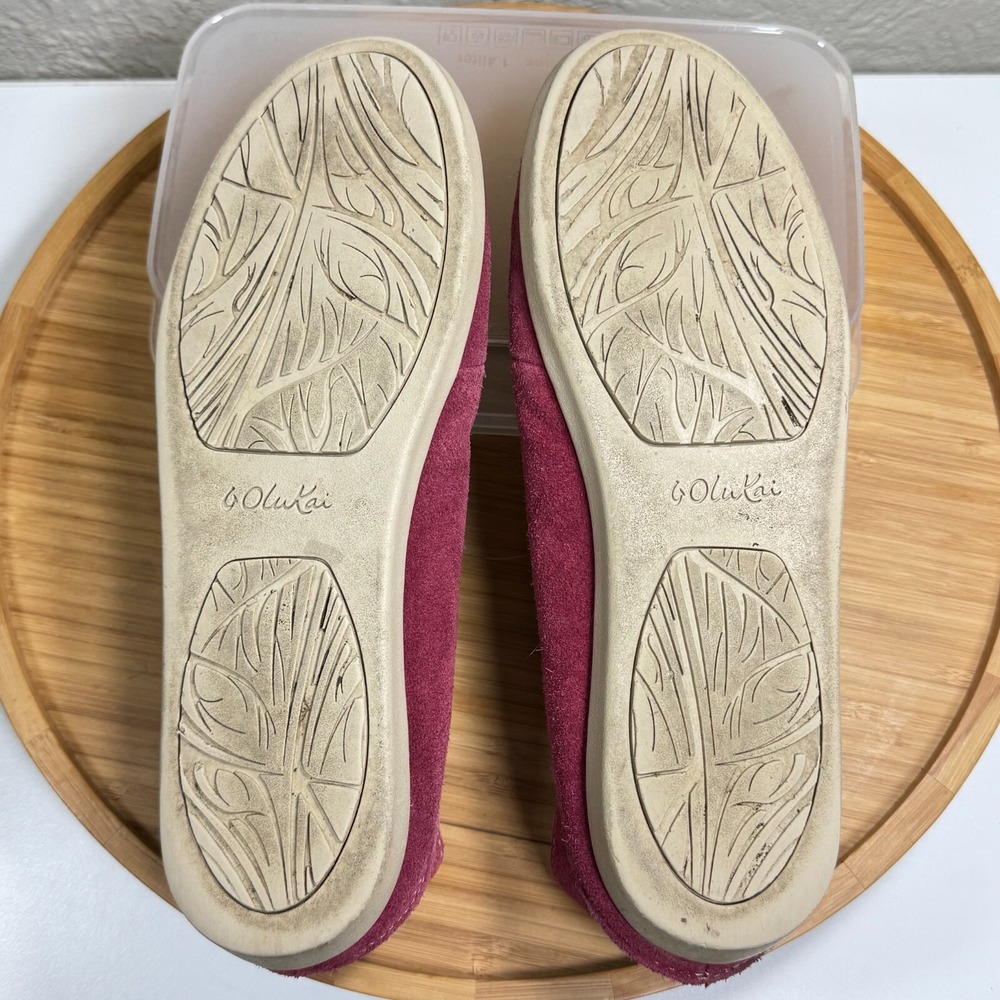 Olukai Nohea Perf Loafer 8.5 Maroon Suede Leather Slip On Perforated Foldable - Picture 8 of 9